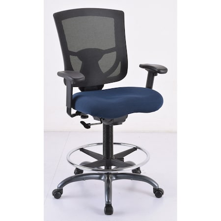 Officesource CoolMesh Pro Mesh Back Task Stool with Adjustable Arms, Upholstered Seat, Footring and Black Base 8051ANSFNV